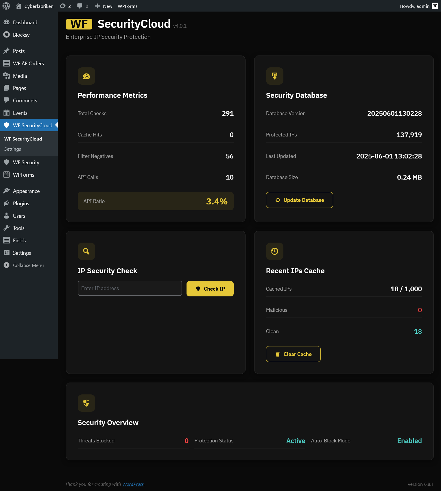 WFS Dashboard Main View